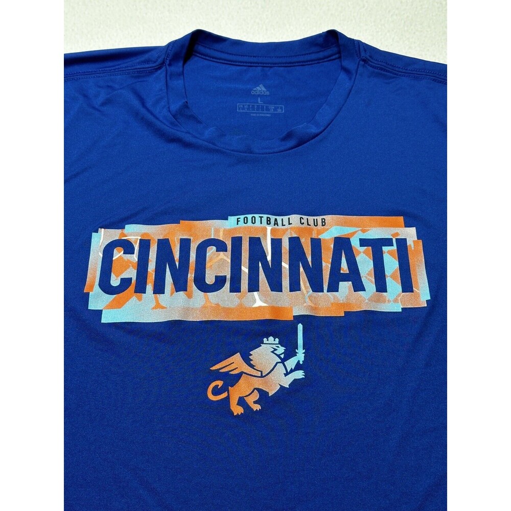 FC Cincinnati Shirt Mens Large Blue Orange White Adidas MLS Short Sleeve Soccer